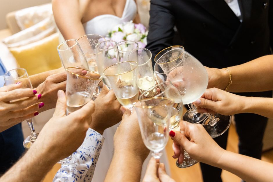 Champagne toast at a destination wedding